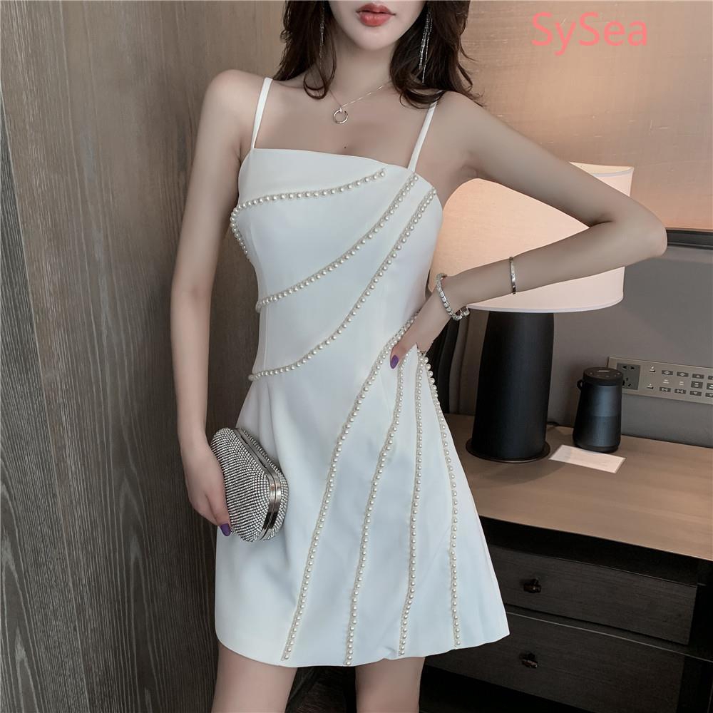 Đầm hai dây màu trắng phong cách Hàn Quốc thời trang sang trọng cho nữ