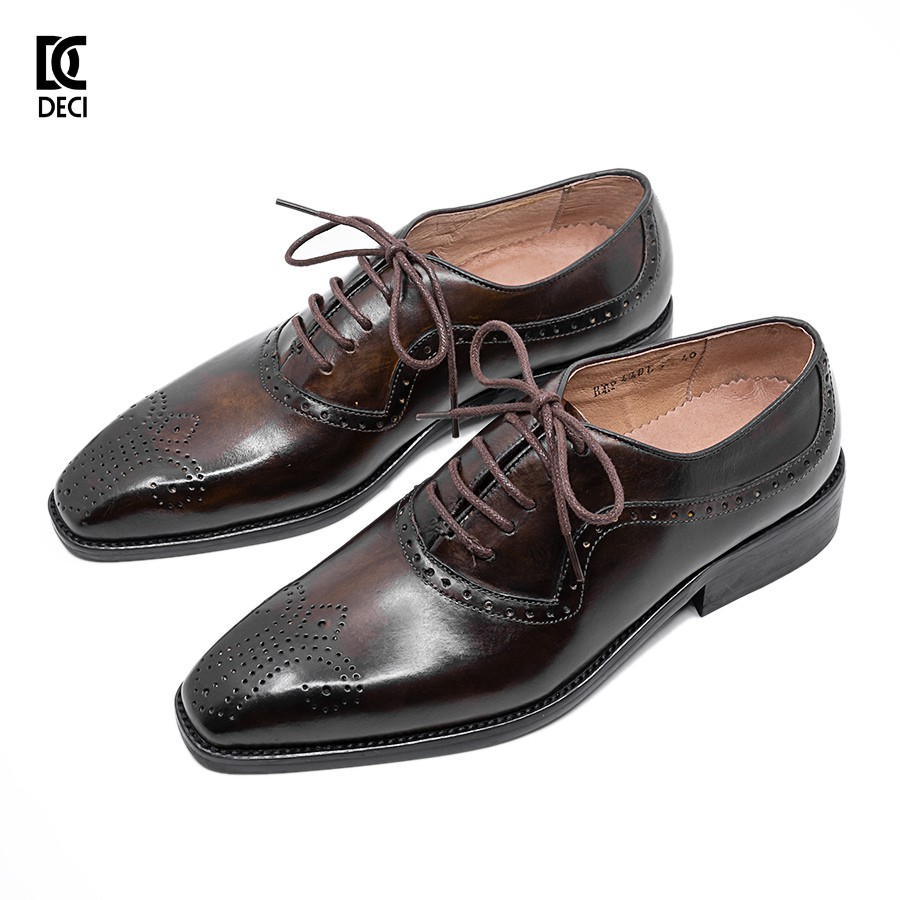 Giày tây nam công sở da nhập khẩu patina DECI brogue 6