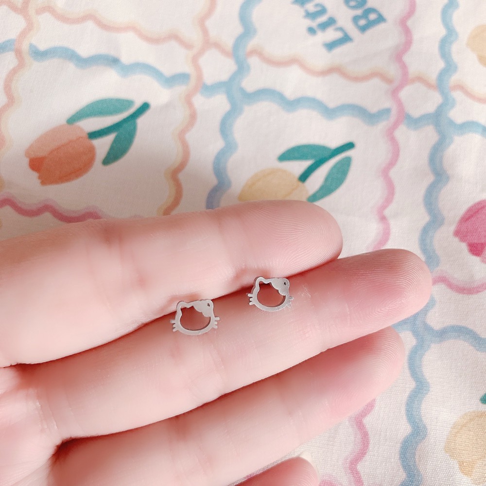 Khuyên Tai Thép Titan Hình Mèo Hoạt Hình Dễ Thương Y2K Millennial Girl