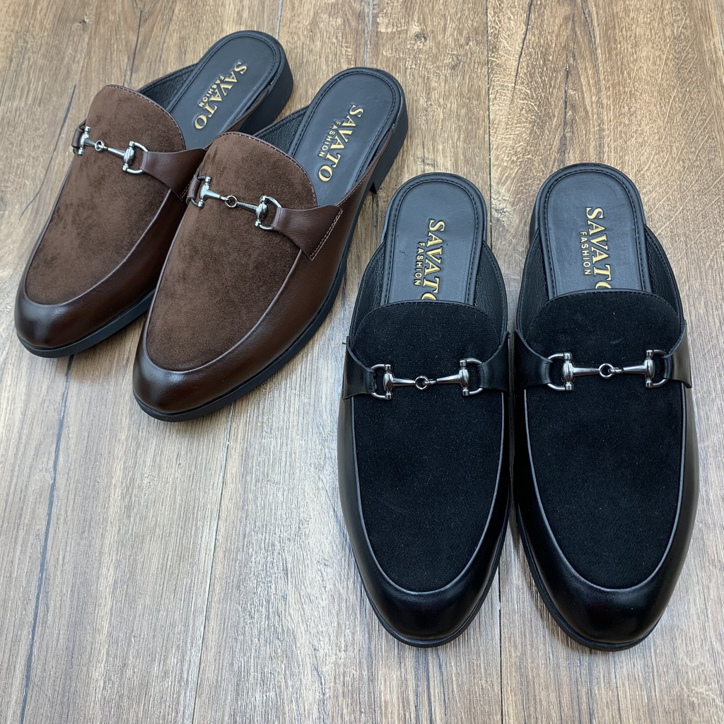 Giầy sục nam da bò vá da lộn đế cao su siêu bền