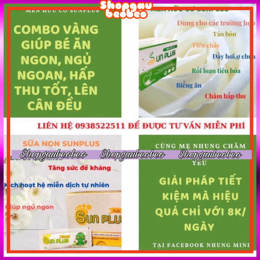 Combo Men sống hữu cơ Sunplus + Sữa non Sun.plus dùng cho trẻ biếng ăn, chậm hấp thu, chậm tăng cân, ngủ không sâu giấc