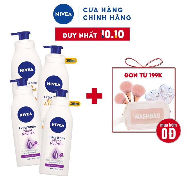 Bộ 4 Sữa dưỡng thể trắng da Ngày Đêm NIVEA ( 350ml/2 chai + 400ml/2 chai )