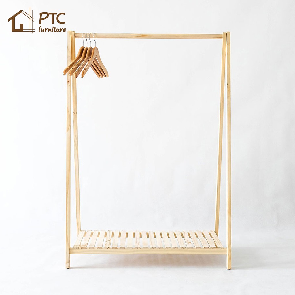 [ Sale Sốc ] Giá Treo Quần Áo 1 Tầng Gỗ Thông PTC FURNITURE Màu Vân Gỗ Nội Thất Lắp Ráp Phong Cách Hàn Quốc