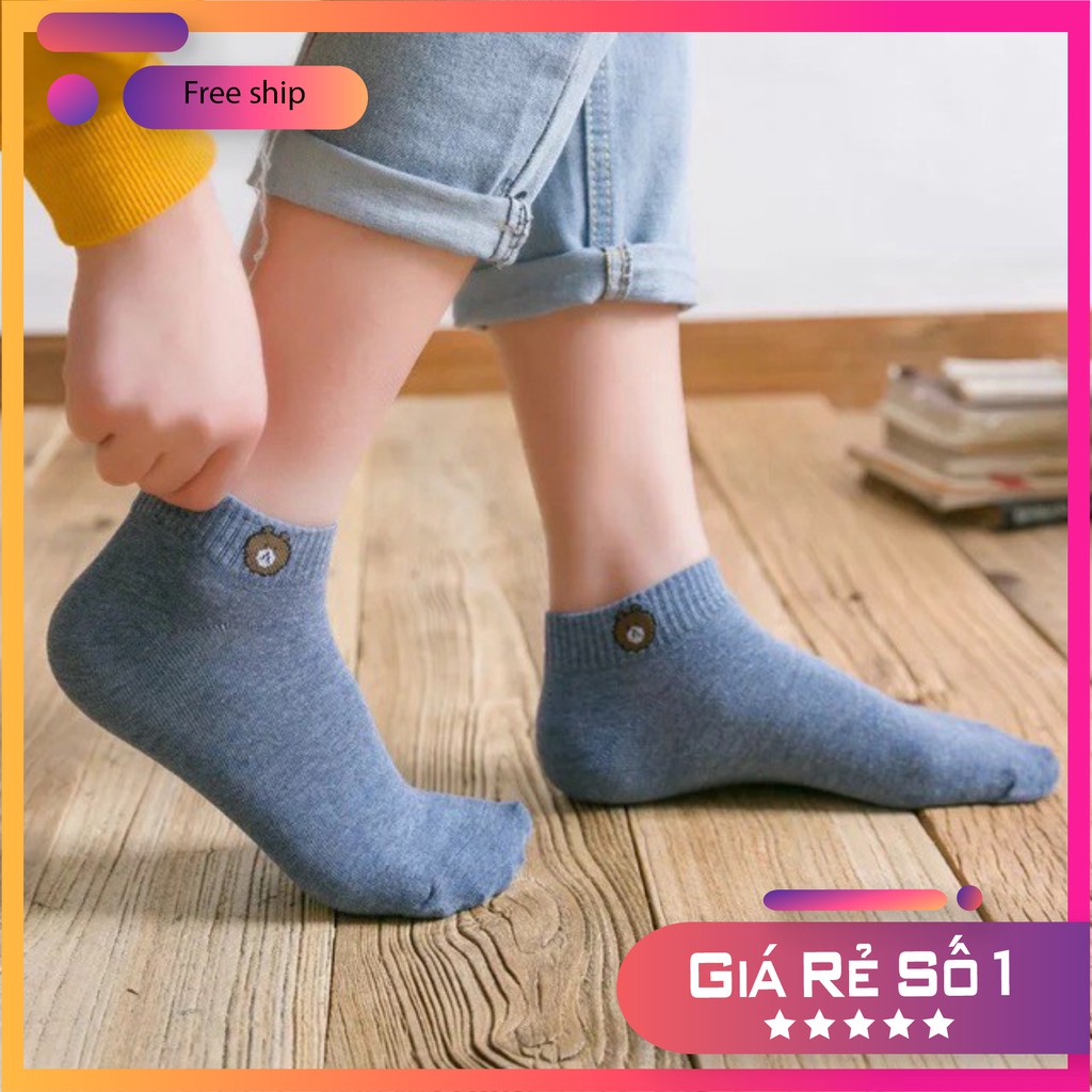 Set 10 Đôi Tất Nữ Hình Gấu Chất Liệu Len Mềm Mịn Cổ Ngắn Thấm Hút Mồ Hôi - Chống Hôi Chân Tốt