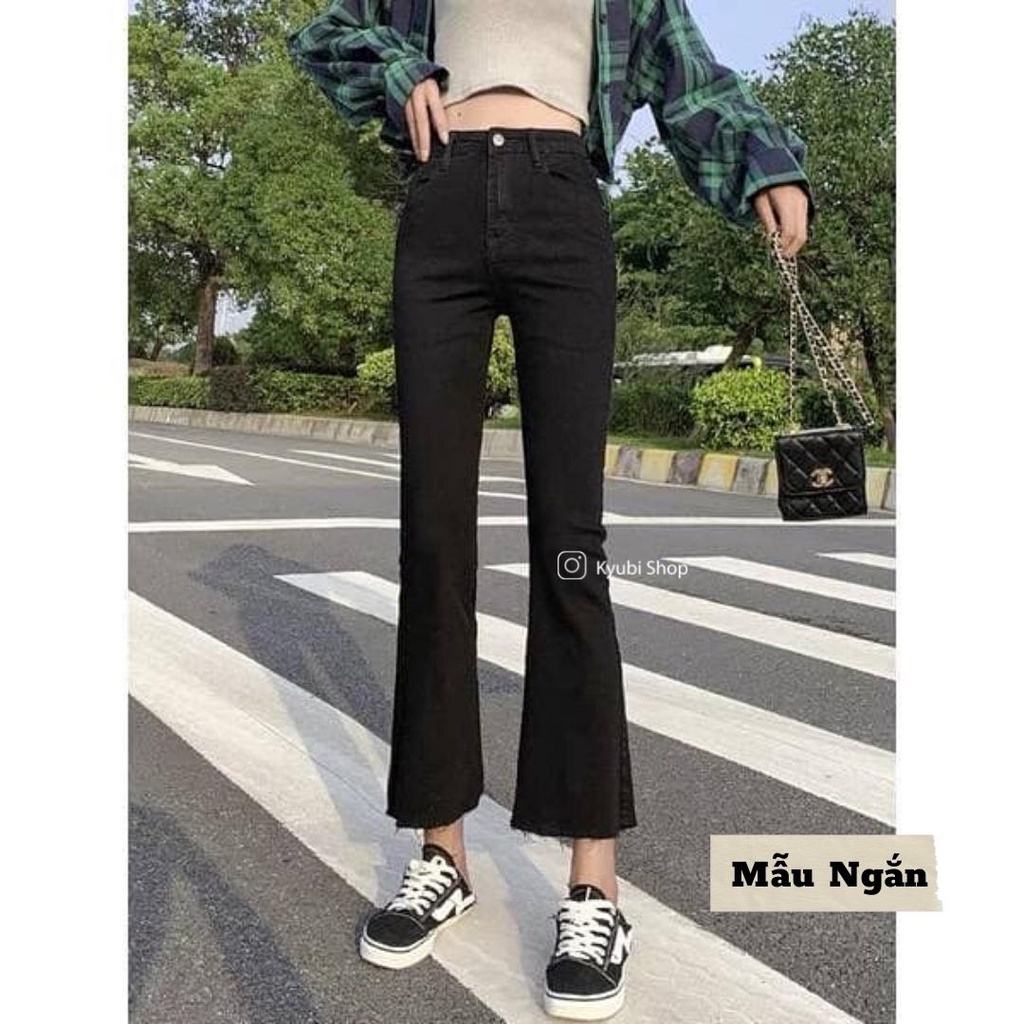 Quần jean ống loe vừa KYUBI, quần bò ống loe lưng cao co giãn 4 chiều chất vải cao cấp dày dặn - BJR68