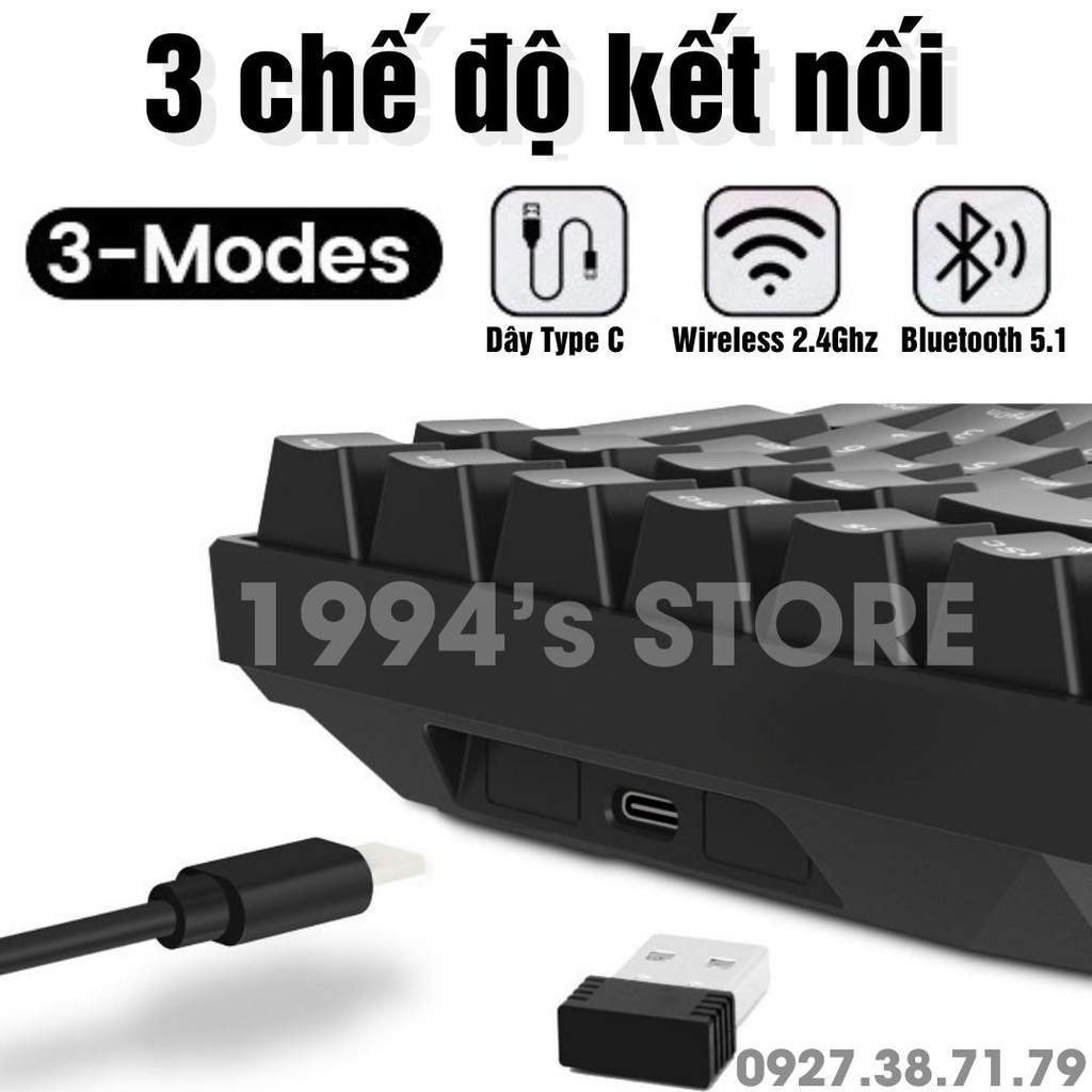 RK100 Version 4 HOTSWAP - Bàn phím cơ không dây RK100 RK860 RGB Bluetooth 5.1 + Wireless 2.4G + Type C + Phần mềm Custom