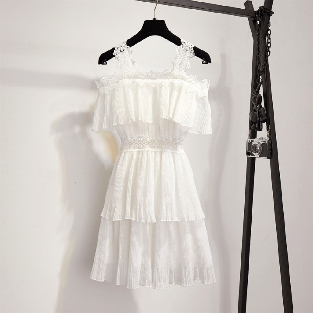 Váy Trắng , Đầm Dự Tiệc Dáng Xòe Ngắn Trễ Vai 2 Dây Bản To , Vải Voan cao cấp Phong Cách Tiểu Thư | BigBuy360 - bigbuy360.vn