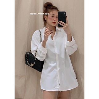 Hot Áo sơ mi nữ trắng dài tay chất lụa hàn oversize (ảnh thật) - Áo sơ mi công sở kiếu dáng basic chuẩn