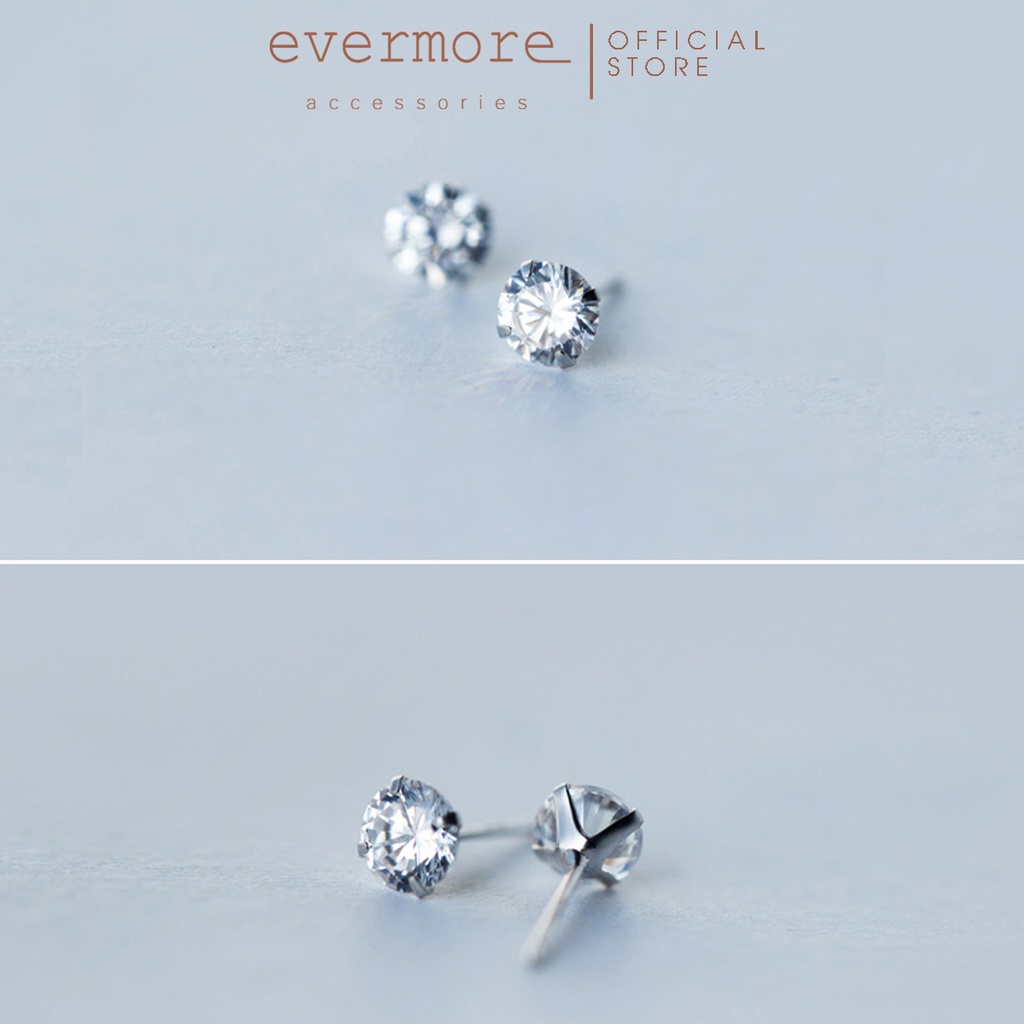 Bông tai bạc EVERMORE, khuyên tai đính đá tròn bạc ý 925, phong cách thanh lịch, minimalism - H032