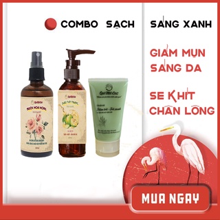 BỘ SẠCH MỤN CHUẨN SPA: SỮA RỬA MẶT TRÀ XANH, DẦU TẨY TRANG, TONER QMC (HANDMADE)