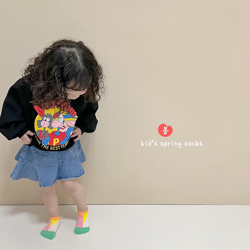 4 Đôi vớ KokoroCare cotton họa tiết hình tròn/ trái tim/ gợn sóng thời trang mùa hè size S/M/L cho bé gái 1-8 tuổi