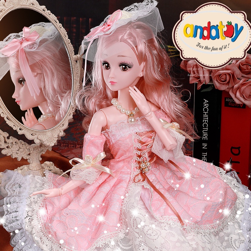 Đồ chơi búp bê cho bé gái có khớp loại to lớn 60cm barbie váy công chúa Elsa có phát nhạc ANDATOY AD892