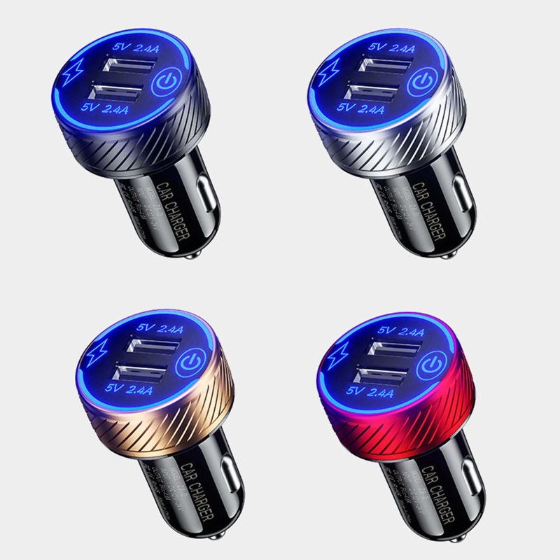Bộ Sạc Xe Hơi 2 Cổng USB 2.4A Có Công Tắc Đèn LED Cho Điện Thoại Di Động