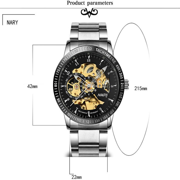 Đồng hồ nam cơ Nary chống nước chính hãng dây thép không rỉ SP609 (Nhiều màu) | BigBuy360 - bigbuy360.vn