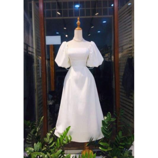 [1991 STORE]  Váy trắng dự tiệc thời trang ngắn tay. Váy phù dâu, đi bàn đơn giản sang trọng | BigBuy360 - bigbuy360.vn