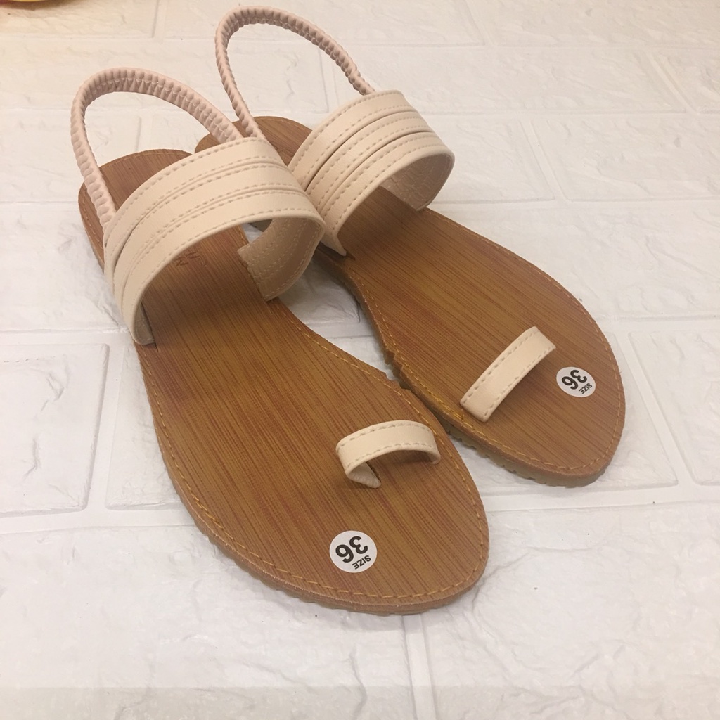 Sale Sốc  Dép Sandal Nữ Xỏ Ngón Có Quai Hậu Chun Đế Giả Gỗ Dễ Đi Tiện Lợi - Dép Xỏ Ngón Nữ Có Quai Hậu