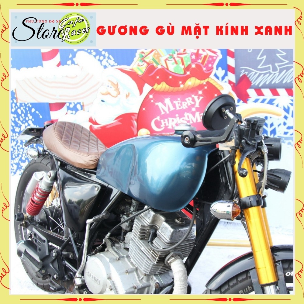 Gương gù tròn CAFE RACER gương gù tay lái cao cấp mặt kính xanh chống lóa, phù hợp mọi loại xe