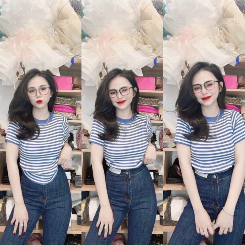 Áo thun sọc cổ tròn chuẩn phôm tôn dáng sang chảnh PC