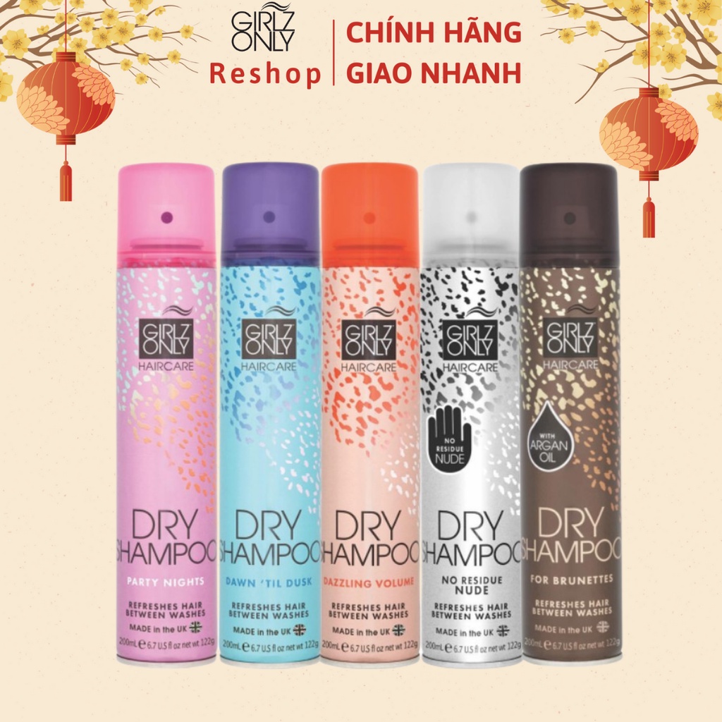 Dầu Gội Khô Girlz Only Party Nights / Dawn 'Til Dusk / Dazzling Volume / No Residue Nude 200ml