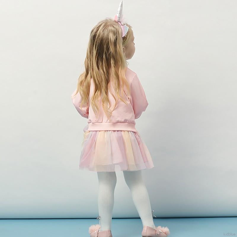 Đầm tay dài phối tà lưới phong cách Hàn Quốc xinh xắn cho bé gái