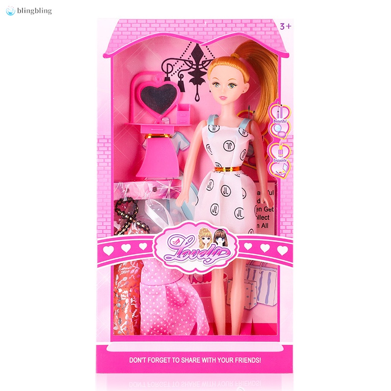 Barbie Doll Small Dressing Kit Cloth-Replaceable Action Doll Princess Play House Jointed Toy Kit for Girl Kids
