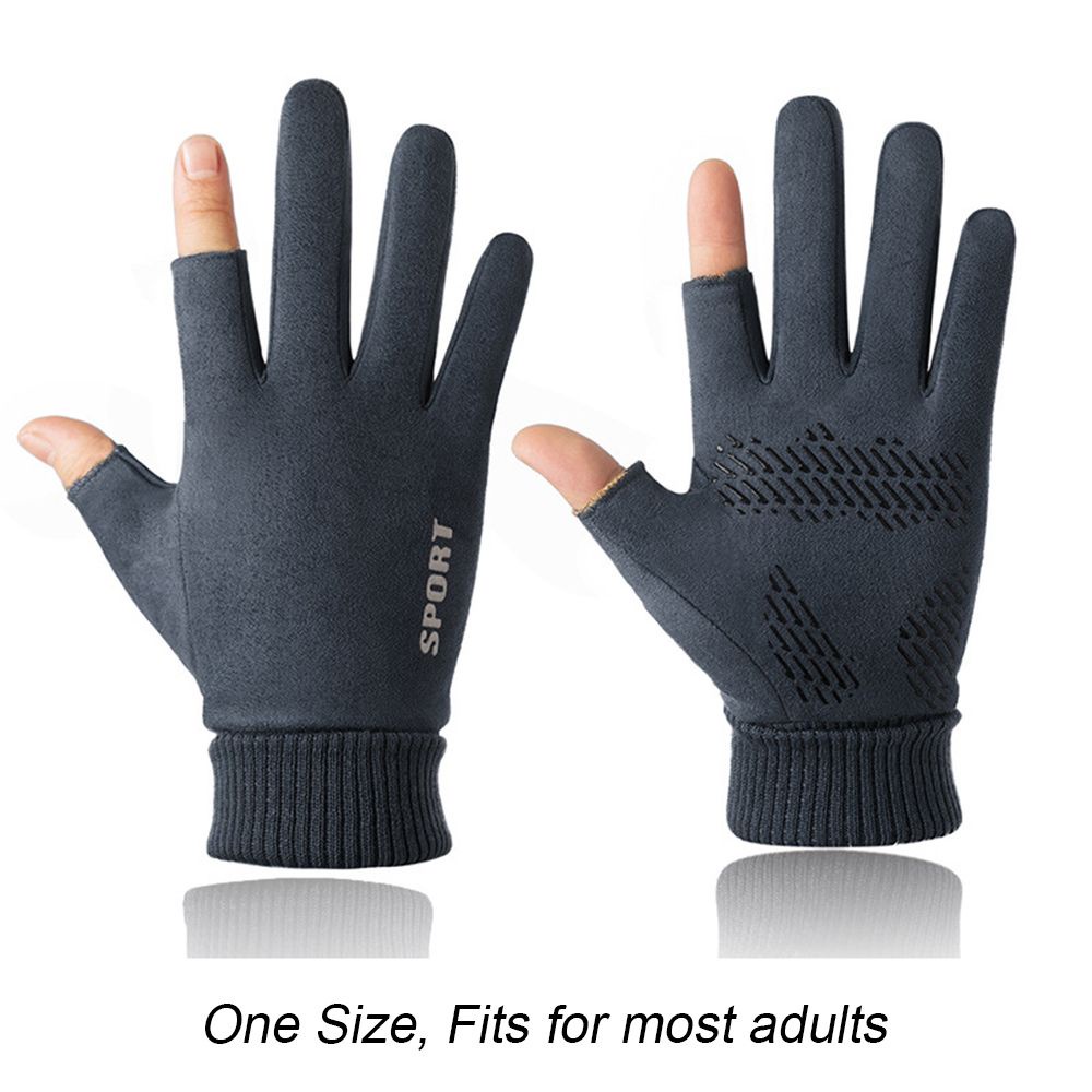 Đôi găng tay hở 2 ngón lót nhung mang chống trượt giữ ấm chống lạnh và gió khi chạy xe cho nam và nữ nhiều màu tùy chọn