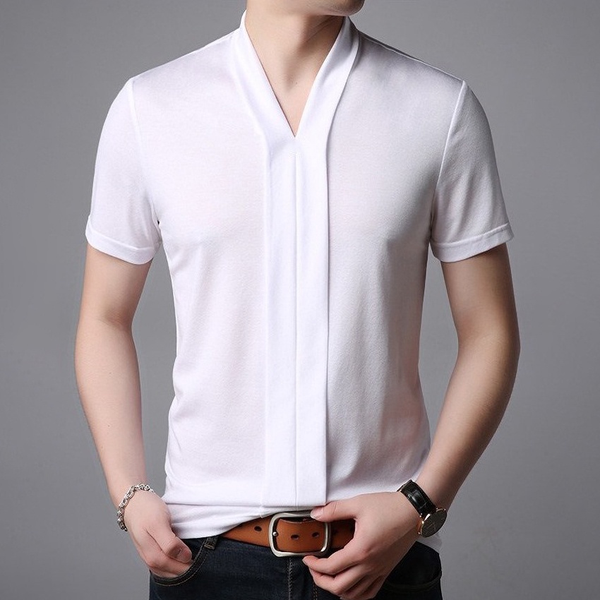 Áo thun nam, Áo phông nam cổ chữ V cộc tay, phù hơp với thời tiết mùa hè. được làm từ sợi tơ tằm co giãn nhẹ, mã N15