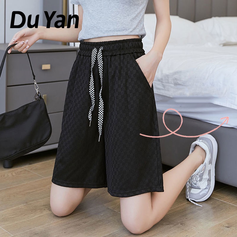 Du YAN Quần Ngắn Thể Thao Dáng Rộng Mỏng Bằng Lụa Lạnh Lưng Cao Mặc Thường Ngày Cho Nữ