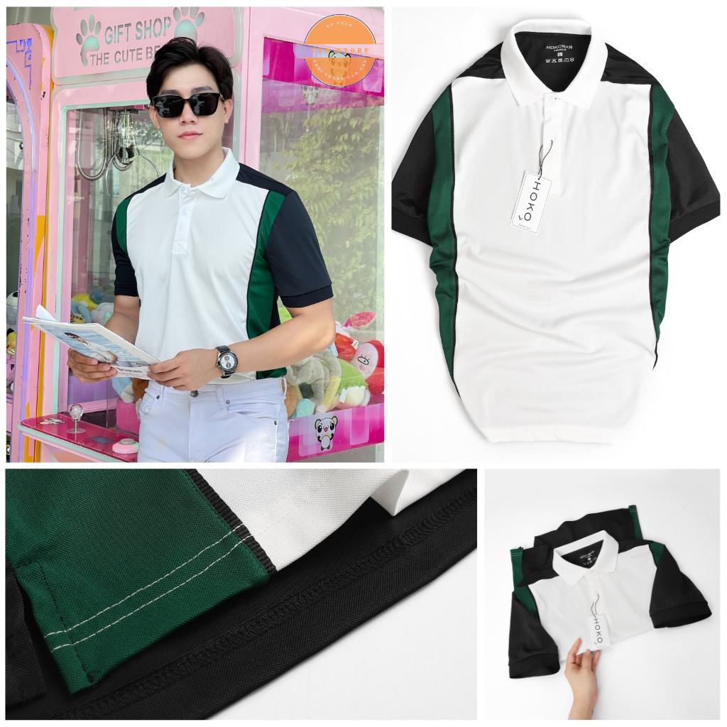Áo thun polo nam cao cấp tay ngắn phối sọc xanh, tím hai bên thời trang hè trẻ trung lịch lãm