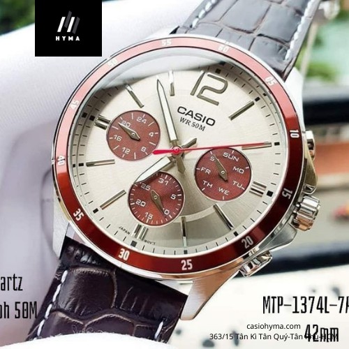 Đồng hồ nam dây da cao cấp Casio MTP 1374L-7A1 Mặt trắng 6 kim Size 42mm Chống nước 5ATM Bảo hành 1 năm Hyma watch