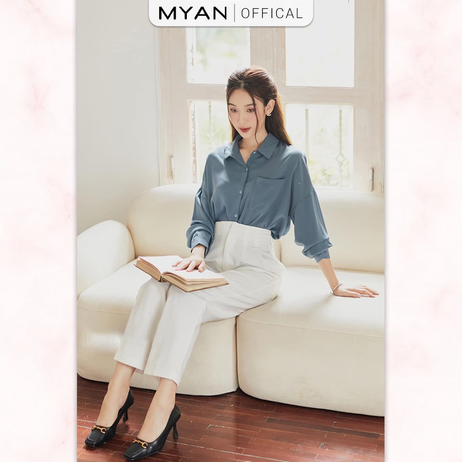 Quần Baggy Nữ MYAN Thiết Kế Cạp Cao Công Sở 2 Ly 3 Màu (Trắng, Nâu, Đen) Qvn022301