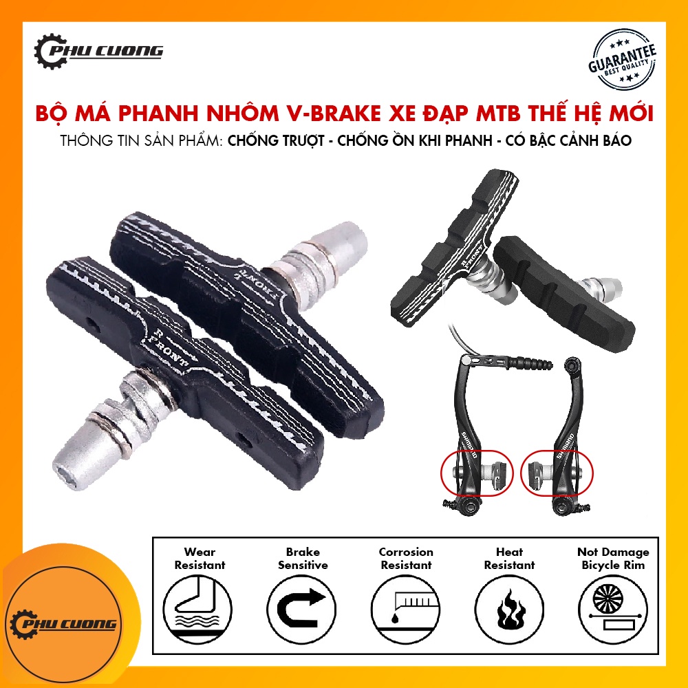 Vỉ Má Phanh V-Brake Khóa Nhôm Tích Hợp Cảnh Báo Độ Mòn - Chống Trượt Hiệu Quả &amp; Ngăn Tiếng Ồn Khi Phanh Gấp