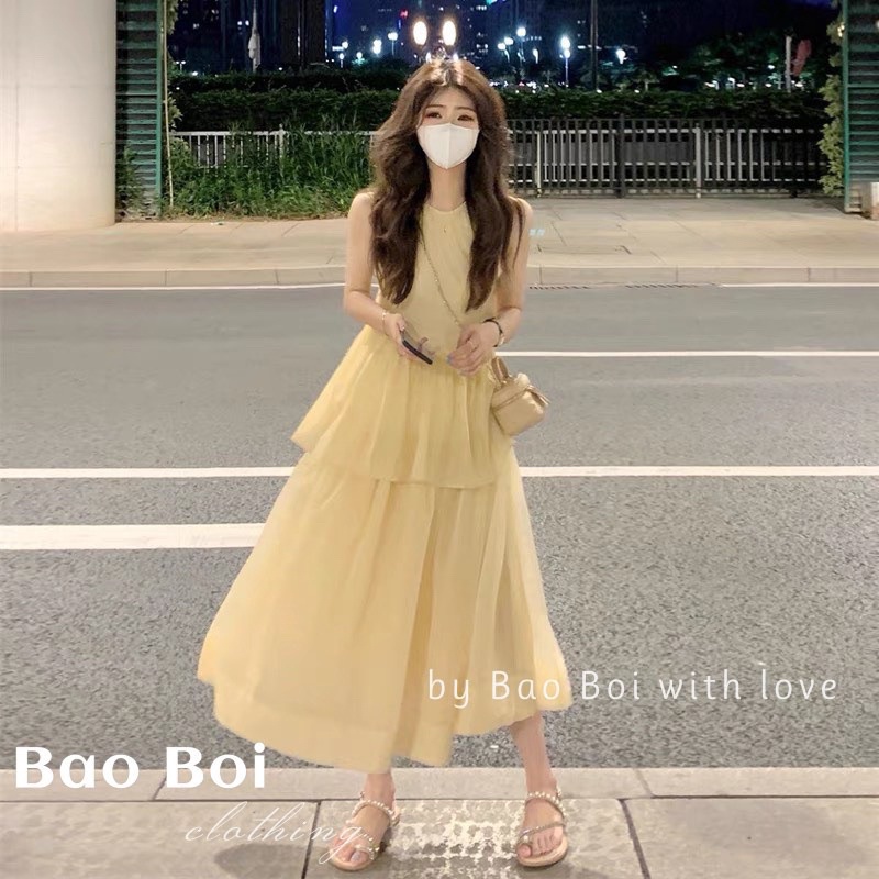 Set tơ mềm áo Pelum sát nách kèm chân váy xinh xắn