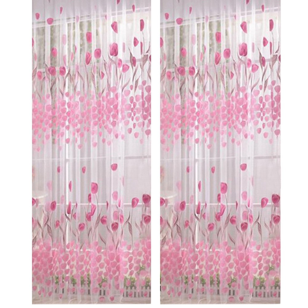 Rèm che cửa sổ vải tuyn voan in hoa tulip