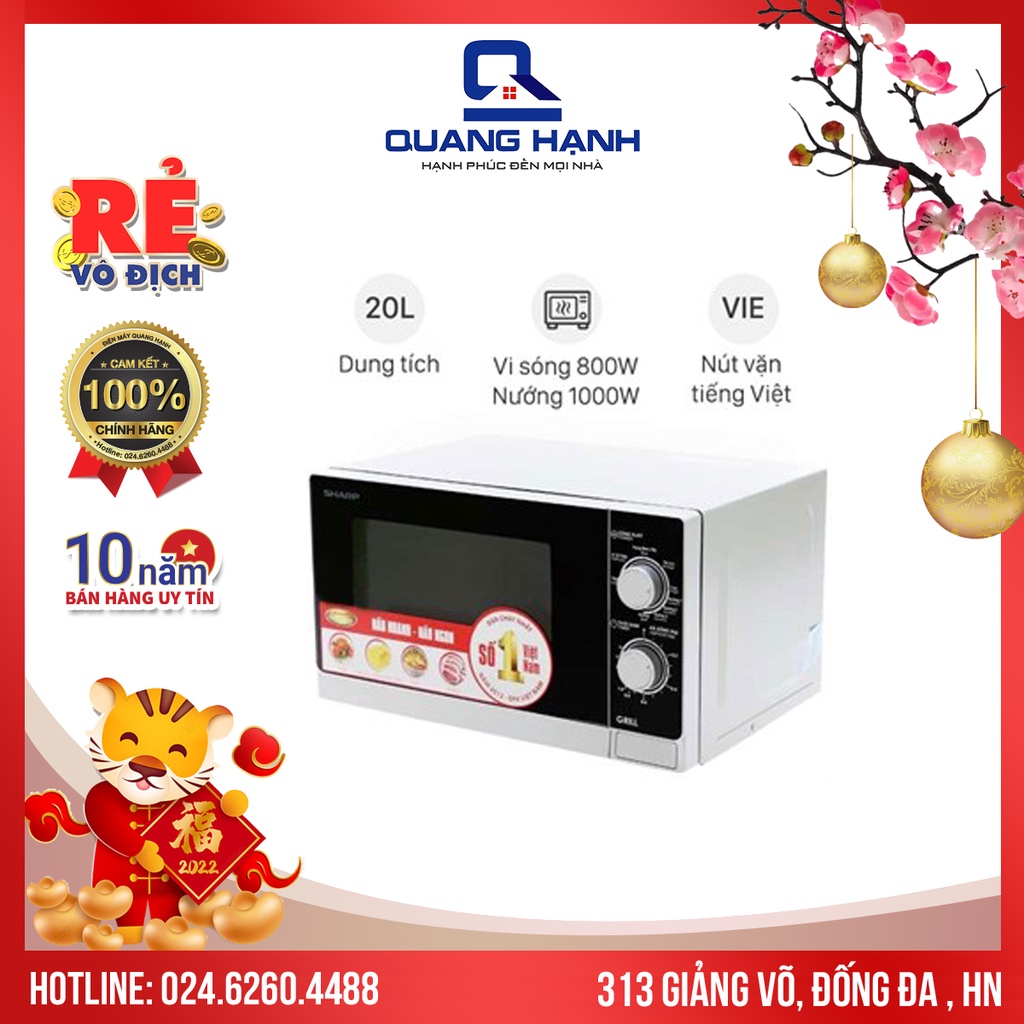 [Mã 154ELSALE2 giảm 7% đơn 300K] Lò Vi Sóng Có Nướng Sharp R-G222VN-S- 20 Lít 800w 1000w