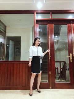 Set áo sơ mi trắng và chân váy đen