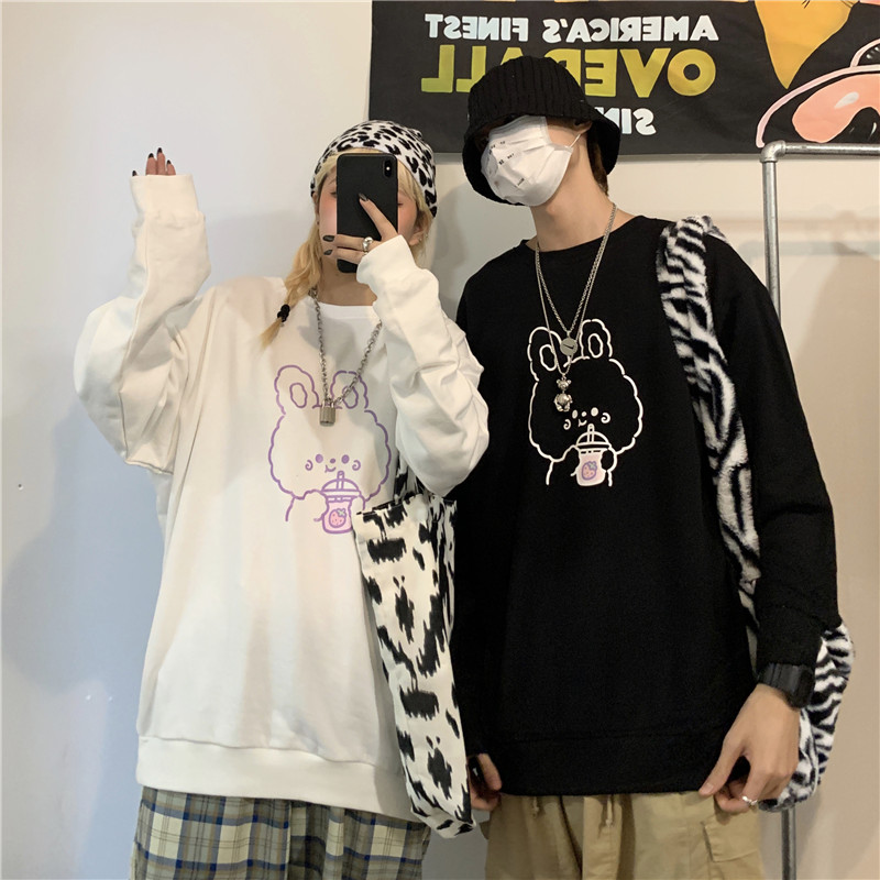 Áo Sweater Tay Dài Dáng Rộng In Hình Gấu Đáng Yêu Thời Trang Mùa Thu