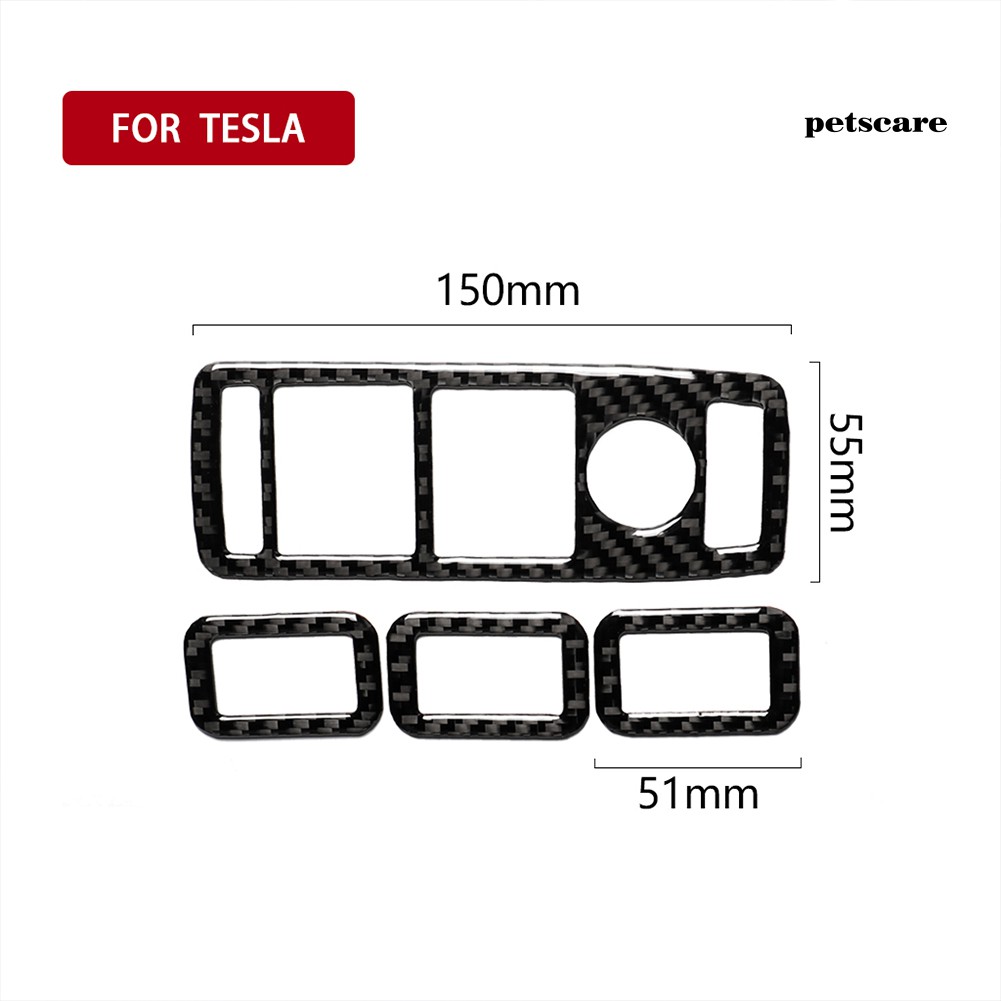 Set 4 Miếng Dán Sợi Carbon Trang Trí Công Tắc Cửa Sổ Xe Hơi Tesla Model X