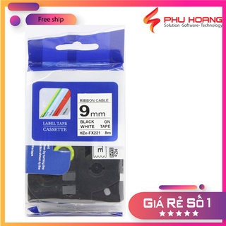 Băng nhãn Brother Nhãn in Hze-FX221 ( Tze-FX221, Tz2- FX221), 9mm*8m, chữ đen nền trắng, Black on White, siêu dẻo