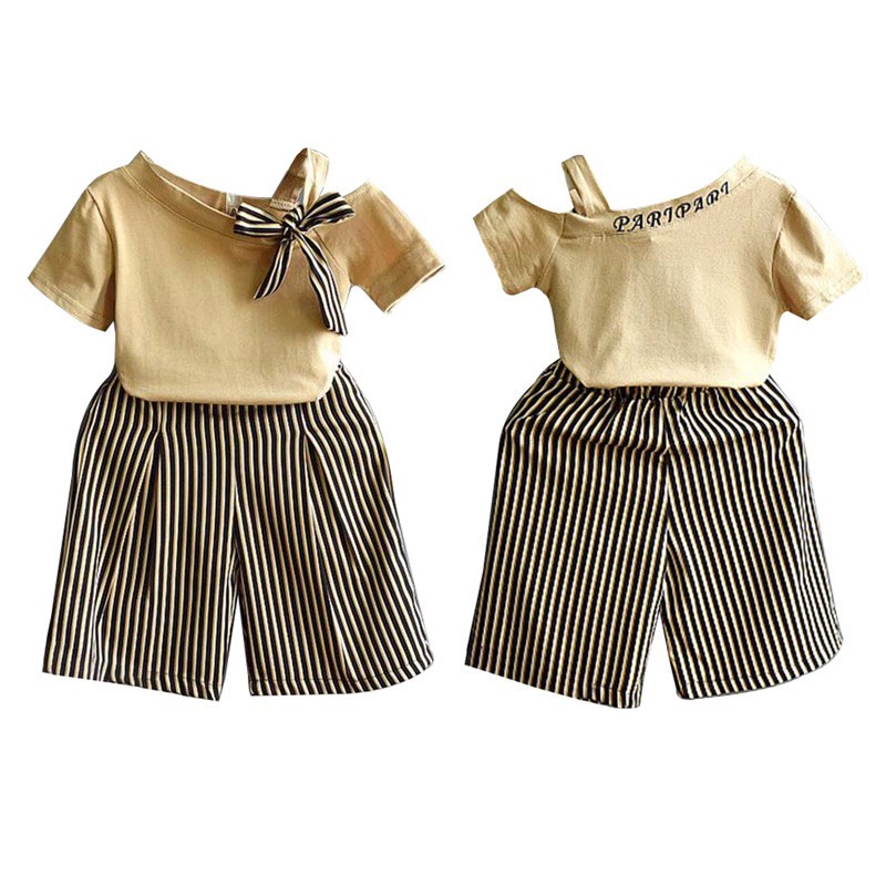 Set áo thun ngắn tay cổ tròn + Quần short jeans lưng cao thời trang cho bé gái