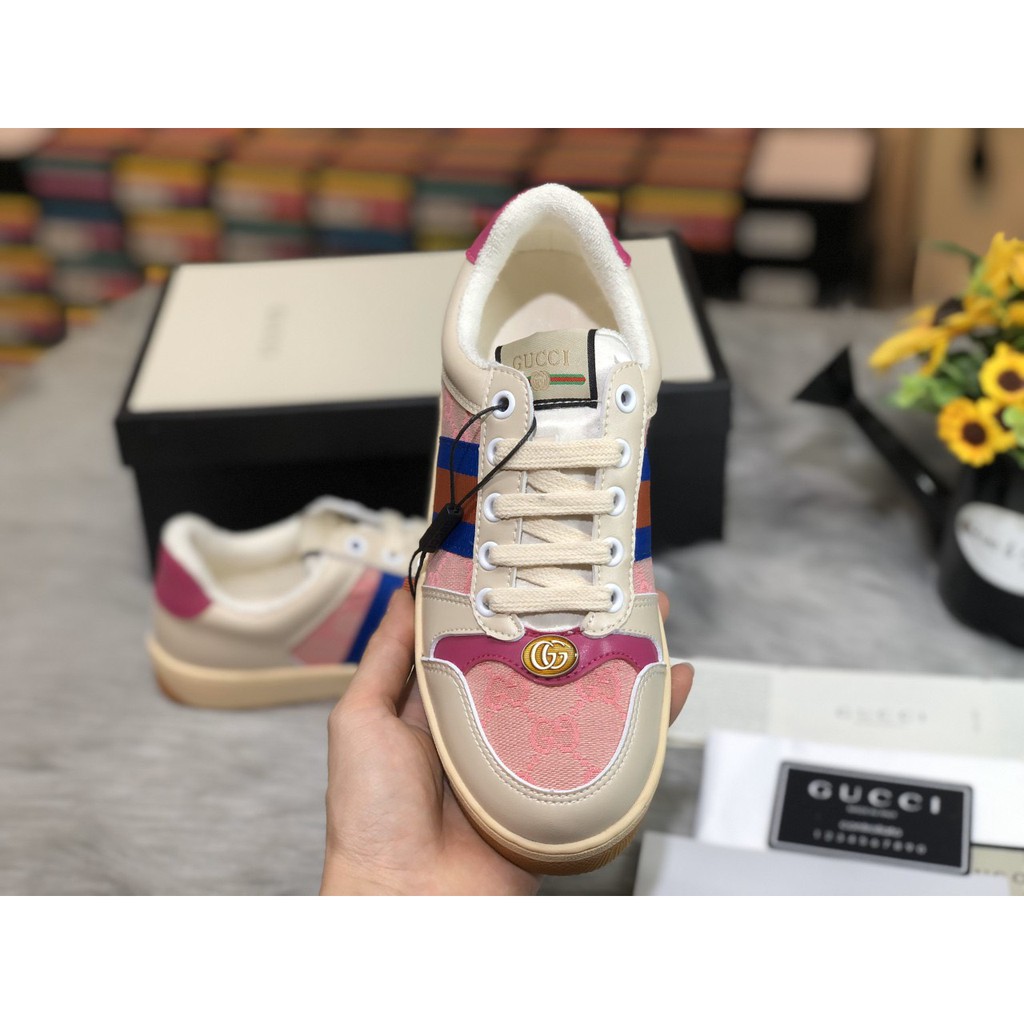 Giày Gucci Screener Leather Hồng