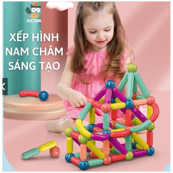Bộ xếp hình nam châm thế hệ mới - Đồ chơi phát triển trí tuệ 64CT