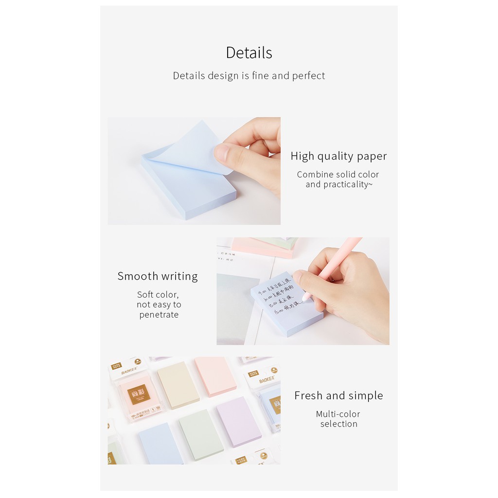 Giấy Note Ghi Chú Sticky Note 4 Màu Pastel BAOKE Nhiều Kich Thước - 100 Tờ