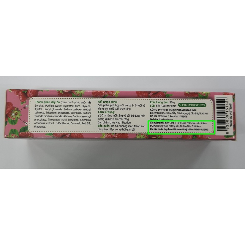 Kem đánh răng dược liệu Ngọc Châu Trẻ Em hương dâu 50g (2 - 6 tuổi)
