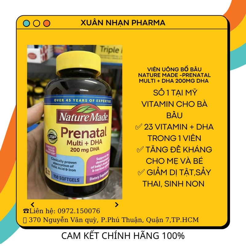 Vitamin tổng hợp cho bà bầu NATURE MADE PRENATAL -MULTI + DHA. Hàng có đầy đủ hoá đơn giấy công bố ạ!