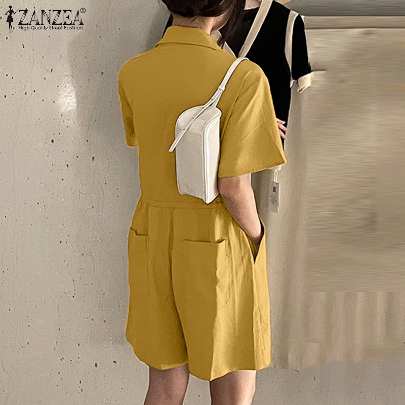 Áo liền quần ZANZEA dạng ngắn ống rộng thiết kế dây rút phong cách Hàn Quốc đơn giản thời trang dạo phố dành cho nữ