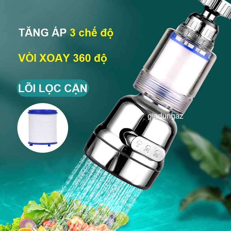 Đầu vòi rửa bát chén tăng áp 3 chế độ - LỌC NƯỚC xoay 360 độ