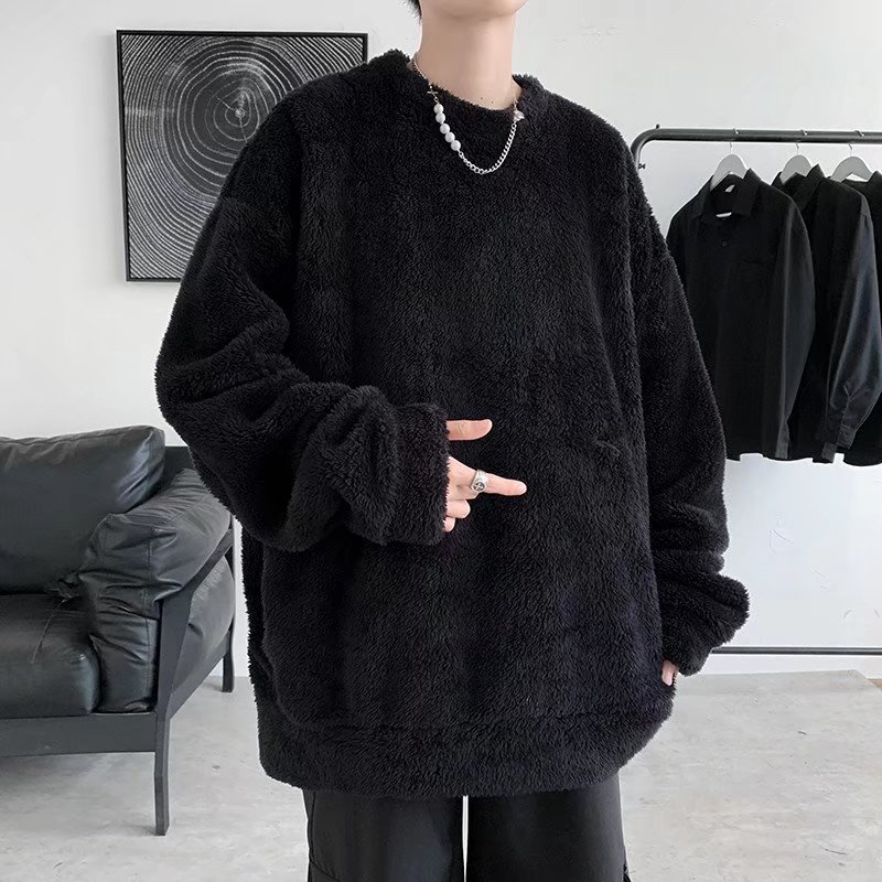 [S-3XL] 2023 Vùng thời trang mới thông thường, Velvet, mịn, màu rắn mềm mại đa năng áo len cổ lọ nam dày Len trên cùng