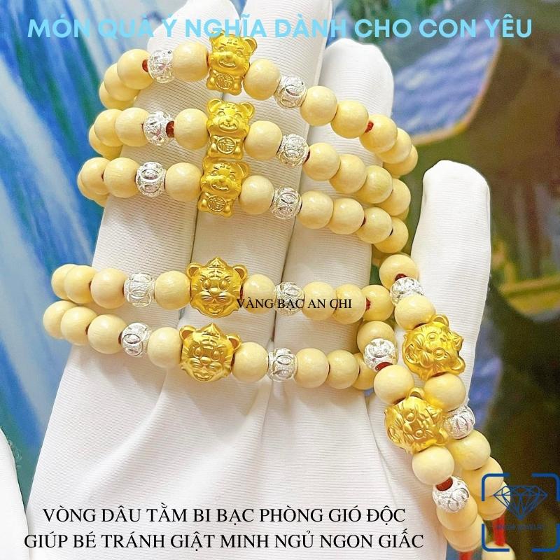 Vòng dâu tằm cho bé mix con giáp bạc ta mạ vàng, giúp bé ngủ tránh giật mình - Anchi jewelry