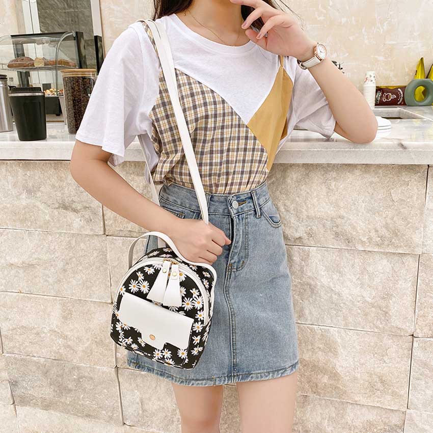 Balo mini hoa cúc họa mi NASI B1045 - balo da mềm cao cấp mẫu mới thời trang, balo nữ nhỏ mini xinh xắn